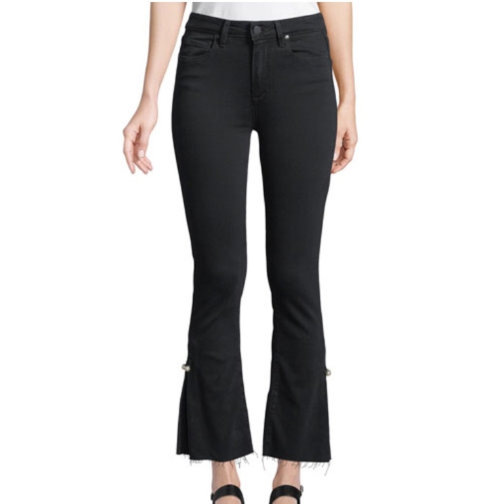 Paige Cropped Flare Black Jeans